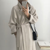 Womens fall fashion Korean Style Chic Autumn and Winter Soft Wool Belted Long Coat