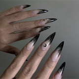 long 24Pcs Halloween Black Ghost Long Ballet False Nails