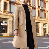 classy outfits men New Five-Color British Men's Long Trench Coat Woolen Coat Men's Woolen Coat