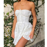 dress Women's Spring Women's New Party Dress White Wrapped Chest Lace Dress