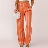 teacher outfits Shiying Summer New Striped Printed Casual Trousers Women's Retro High Waist All-Matching Straight Pants