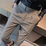 Toleet 90s fashion men Naples Suit Pants Houndstooth Casual Pants Business Casual Mid-High Waist Fashionable Long Pants Men's Suit Pants