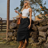 skirt outfits American Style Single Station New Drawstring Elastic Waist Overalls Skirt Casual Mid-Length Skirt Trendy Women