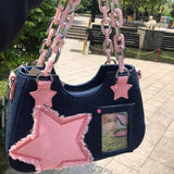 y2k Y2g Denim Often Small Food Volume Transparent Pain Bag 2024 New Sweet Cool Hot Girl Star Portable Shoulder Bag