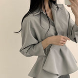 business casual outfits Spring and Autumn New Retro Waist-Tight Skirt Western Style Ruffled Design Sense Niche Long Sleeve Chic Shirt Top