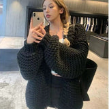 grunge outfits Autumn and Winter New Thick Wool Draping High-Fixed Thick Knitted Cardigan Loose Sweater Lazy Gentle Coat