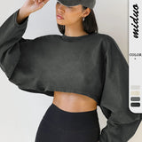 fall inspo outfits Autumn Sweater Women's Solid Color Short Pullover Loose Cropped Top round Neck Sweatshirt