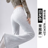 Fall street style Gray Micro Flared Sports Pants for Women Spring and Autumn Casual Small Sweatpants