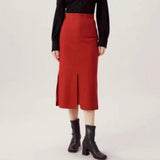 Fall Women's Outfits 2024 Winter New High Waist Pleated Mid-Length over-the-Knee Woolen Split Sheath Skirt for Women