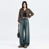 y2k outfits Fall Women's Street Style Retro Washed Wide-Leg Jeans Women's Autumn New High Waist Loose Slimming Straight Tall Mopping Pants