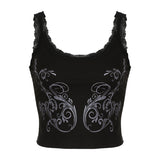 grunge outfits Dark Gothic Printed Sexy Lace Stitching U-Neck Slim Strap Summer Millennium Retro Slimming Sleeveless Vest