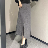 Fall Women's Outfits 2024 Winter New High Waist Pleated Mid-Length over-the-Knee Woolen Split Sheath Skirt for Women