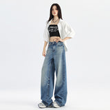 y2k outfits Fall Women's Street Style Retro Washed Wide-Leg Jeans Women's Autumn New High Waist Loose Slimming Straight Tall Mopping Pants