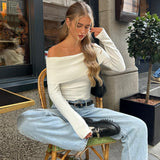 date night outfit Women's Street off-Shoulder Thread Knitted Sexy Long-Sleeved Top for Women