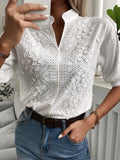 Toleet-Summer Floral Embroidery Lace Blouse Fashion Women V Neck Casual Shirt Chic Short Sleeve Hollow Out Tops Elegant Blusas 24350