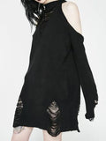 Toleet Yangelo Y2K Street Hole Off-the-Shoulder Black Sweater Female Gothic Pullover Long Sleeve Knitted Sweater Dress