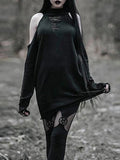 Toleet Yangelo Y2K Street Hole Off-the-Shoulder Black Sweater Female Gothic Pullover Long Sleeve Knitted Sweater Dress