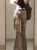 Toleet Washed Cargo Pants Women 2024 Fashion Vintage Pockets Do Old Low Waist Jeans Streetwear Wide Leg Full Length Flare Jeans