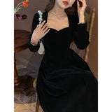 Toleet French Black Dress Velvet Dresses Women 2024 Spring and Fall New Waisted Fairy Style Dress Female High Class Elegant Party Dress