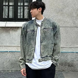 Toleet-Male Denim Jackets High Street Shoulder Pad Design Patchwork Solid Men Short Coats American Style Loose Short Outwear Zipper