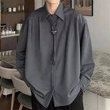 Toleet-Autumn Clothing Men's Light Luxury Korean Popular Shirts Button-down Long Sleeve Solid Color Retro Fashion Leisure Basic Shirt