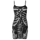 Toleet Women Bodycon Goth Dresses Summer Clothes 2023 Spaghetti Strap Sleeveless Human Bone Printed Cheap Casual Dress Club Streetwear