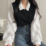 Toleet-False Two-piece Polo Collar Women's Blouse Spring Casual Korean Shirt Y2k Tops Streetwear Loose Female Pullovers Elegant Blouses