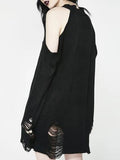 Toleet Yangelo Y2K Street Hole Off-the-Shoulder Black Sweater Female Gothic Pullover Long Sleeve Knitted Sweater Dress