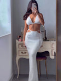 Toleet-White Knitting Summer Sexy Two Piece Set Backless Top Bodycon Long Skirt Women Set Elegant Casual 2 Piece Set Women