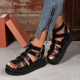 Toleet Summer Sandals Women Platform Height Increasing Round Toe Open Toe Sandals Female Beach Shoes Buckle Strap Women's Black Shoes