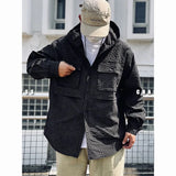 Toleet-Men Cityboy Japanese Streetwear Outdoor Fashion Plaid Loose Casual Long Sleeve Hooded Cargo Shirts Man Oversized Shirt Coat