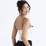 Toleet-Thick Satin Bustier Corset Crop Top with Chest Pads Spaghetti Strap White Bodycon Top Summer Women Tops with Fishbone