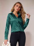 Toleet-Spring Office Lady Tops Long Sleeve Leopard Jacquard Blouse Fashion Turn Down Collar Button Shirt Autumn Tops Elegant 19169