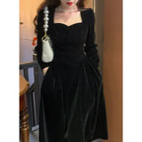 Toleet French Black Dress Velvet Dresses Women 2024 Spring and Fall New Waisted Fairy Style Dress Female High Class Elegant Party Dress