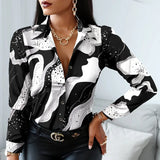 Toleet-Office Lady Turn Down Collar Leopard Print Shirt Striped Lapel Tops Fashion Long Sleeve Blouse Casual Tops Vintage Clothes 18972