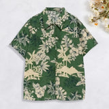 TOLEET-Trendy Summer Shirt  Patch Pocket Quick Drying Hawaiian Shirt  Summer Floral Leaves Print Hawaiian Shirt