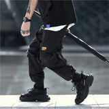 Toleet- Men's China-Chic Tactical Darkwear Cargo Pants New Ins Elastic Waist Pocket Strap Leggings Punk Overalls Streetwear 03