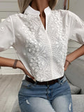 Toleet-Summer Floral Embroidery Lace Blouse Fashion Women V Neck Casual Shirt Chic Short Sleeve Hollow Out Tops Elegant Blusas 24350