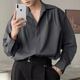 Toleet-Autumn Clothing Men's Light Luxury Korean Popular Shirts Button-down Long Sleeve Solid Color Retro Fashion Leisure Basic Shirt