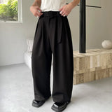 Toleet-Summer Mens Western Trousers Retro Simplicity Loose Wide Leg Suit Pants Bring A Belt Fashion Solid Casual Straight Pantalones