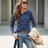 Toleet-Cotton T-Shirt Women Long Sleeve Striped T Shirt Fashion 2023 Spring Autumn Female Clothes Top Tee Lady V-neck Tops 7215