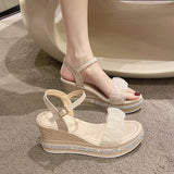 Toleet New Female Ankle Strap Buckle Roman Sandals Summer Women Platform Beige High Heels Fashion Ladies Clogs Wedges Round Toe Shoes