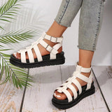 Toleet Summer Sandals Women Platform Height Increasing Round Toe Open Toe Sandals Female Beach Shoes Buckle Strap Women's Black Shoes