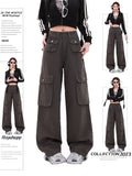 Toleet Grey Cargo Pants Women 2024 Fashion Vintage Loose More Than A Pocket High Waisted Jeans Streetwear Straight Wide Leg Jeans