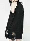 Toleet Yangelo Y2K Street Hole Off-the-Shoulder Black Sweater Female Gothic Pullover Long Sleeve Knitted Sweater Dress