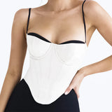 Toleet-Thick Satin Bustier Corset Crop Top with Chest Pads Spaghetti Strap White Bodycon Top Summer Women Tops with Fishbone