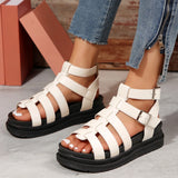 Toleet Summer Sandals Women Platform Height Increasing Round Toe Open Toe Sandals Female Beach Shoes Buckle Strap Women's Black Shoes