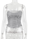 Toleet-Suninheart Fashion Going Out Street Wear Vest for Women Sexy Tube Tops Elegant Club Party Outfits Lace Up Grey Cropped Tops