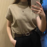 Toleet-Summer Solid Knitted Blouse Vest Short Sleeve Office Knitted Tops Casual T-shirt Shirt Fashion Loose Top Women Elegant 20397