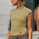 Toleet-Y2K Sexy Backless Crop Top Women Casual 2024 Summer Short Sleeve O Neck T Shirts Streetwear Fit Slim Pullovers Base Tees T-Shirt